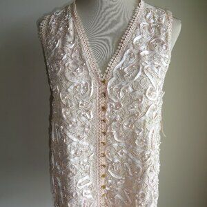 NOS New Vintage Cix & Co Sorelle Rasta Peach Sleeveless Top Blouse M Faux Pearls